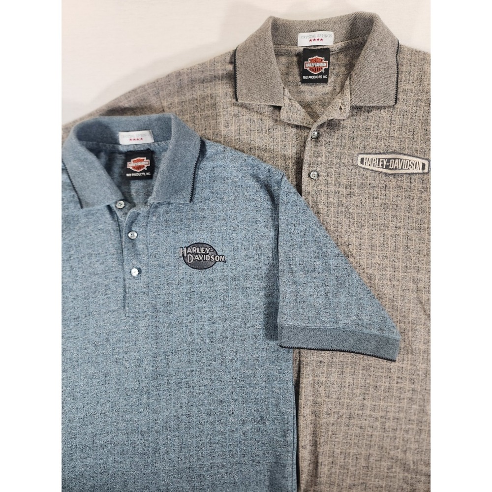 2 Pk Harley Davidson Polo Shirts Mens M Gray Brown Textured Short Sleeve